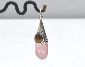 Chinese Sterling Silver Rose Quartz Tiger Eye Pendant