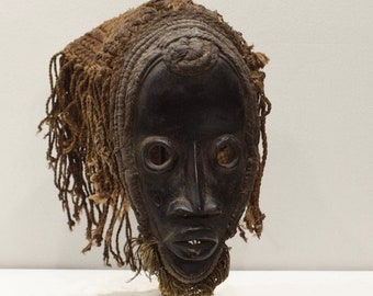 African Old Dan Fiber Burnished Wood Mask Liberia