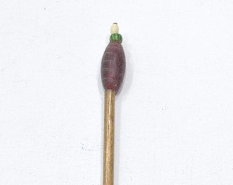 African Red Feather Glass Wood Hair Stick