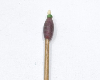 African Red Feather Glass Wood Hair Stick