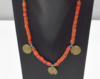 Naga Orange Brass Pendant Necklace