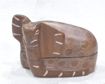 African Soapstone Elephant Design Box Kenya