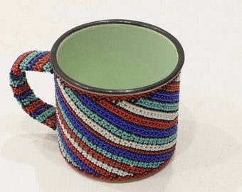 African  Cup Enameled Beaded Mug Zulu Cup