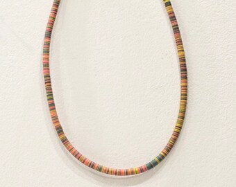 African Vinyl Record Bead Strand Necklace Mali