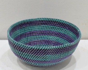 African Lesotho Blue Purple Natural Woven Basket South Africa