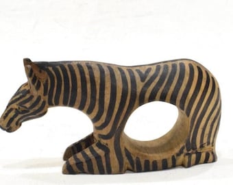 African Carved Wood Zebra Napkin Ring Wamunyu, Kenya.