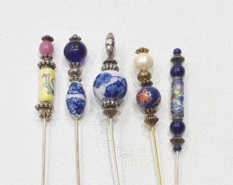 Stick Pins 5 Assorted Beaded Pins