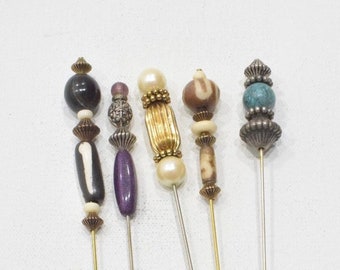 Stick Pins 5 Assorted Beaded Pins