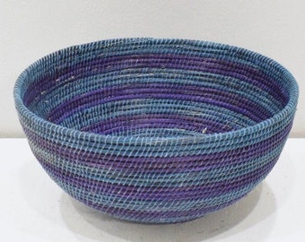 African Lesotho Blue Red Natural Woven Basket South Africa