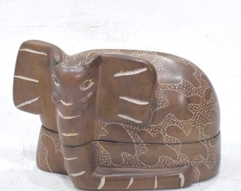 African Soapstone Elephant Design Box Kenya