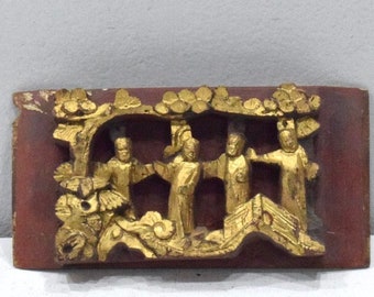 Chinese Carved Wood Gold Leaf Panel