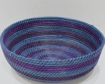African Lesotho Blue Purple Natural Woven Basket South Africa