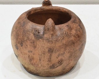 African  Brown Lizard Clay Storage Pot Kenya