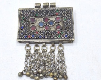 Middle Eastern Silver Kuchi Glass Pendant