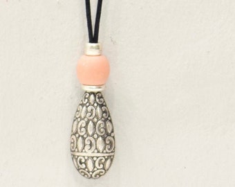 Necklace Ornate Silver Pink Glass Cord Necklace