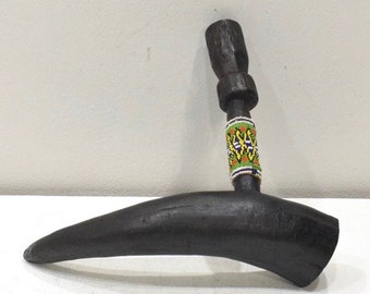 African Zulu Beaded Cow Horn Pipe South African