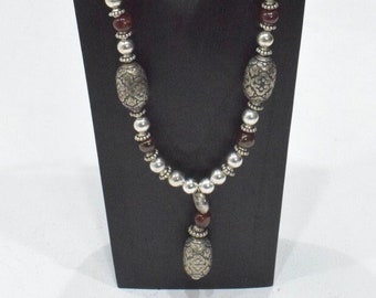 Chinese Silver Carnelian Necklace