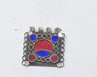 Middle Eastern Silver Kuchi Glass Pendant