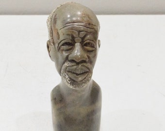 African Soapstone Male Bust Carved Sculpture Swaziland