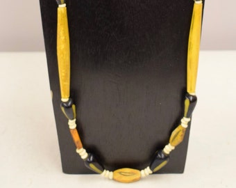 Necklace Vintage Africa Black Yellow Beads Etched Yellow Tubes White Beads Handmade Tribal Black  Yellow Tubes Beads  Jewelry Necklace H