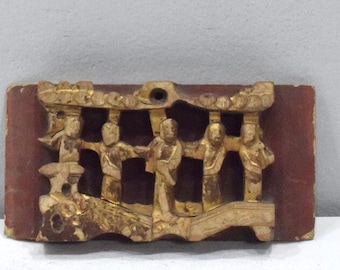 Chinese Carved Wood Gold Leaf Panel