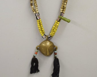 Naga Necklace Brass Head Pendant India Handmade Orange Blue Green Red Beads Black White Chevron Glass Beads Trophy Naga Brass Head Necklace