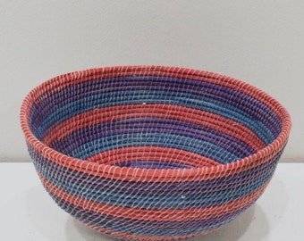 African Lesotho Blue Red Natural Woven Basket South Africa