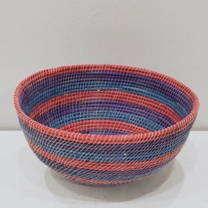 African Lesotho Blue Red Natural Woven Basket South Africa