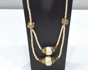 Indonesian White Beads and Brass Necklace