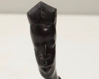 African Female Bust Ebony Wood Carved Sculpture Tanzania