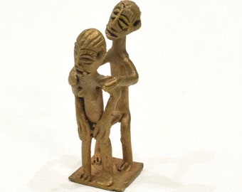 African Ashanti Brass Erotic Couple Statue Ghana