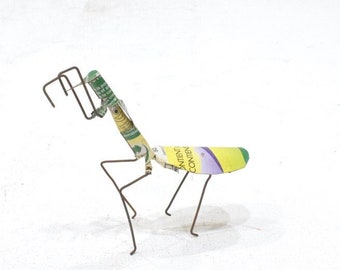 African Folk Art Toy Praying Mantis Recycled Tin Can