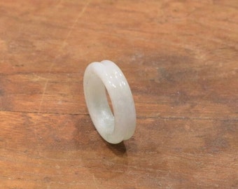 Ring Chinese White Jade Grooved Band Ring