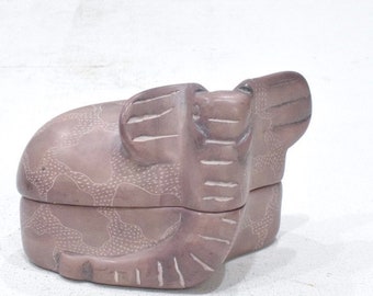 African Soapstone Elephant Design Box Kenya