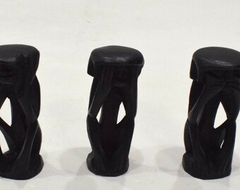 African Carved See Hear Say No Evil Ebony Monkey Figure Set