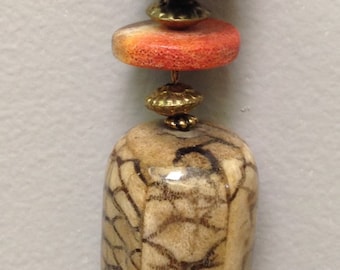 Indonesian Tiger Eye Coral Cord Pendant Necklace