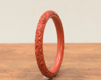 Chinese Cinnabar Red Longevity Design Bangle Bracelet