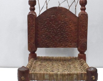 India Painted Red Wood Swat Chair Eastern Swat Valley