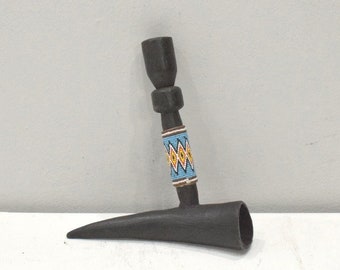 African Zulu Beaded Cow Horn Pipe South African