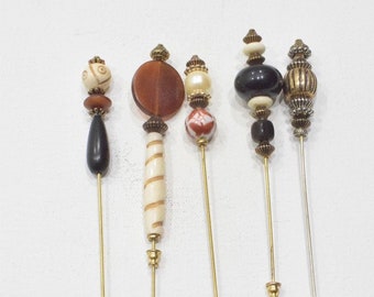 Stick Pins 5 Assorted Beaded Pins