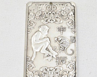 Chinese Zodiac Silver Monkey Amulet