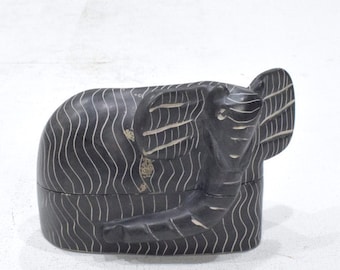 African Soapstone Elephant Design Box Kenya