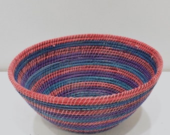 African Lesotho Blue Purple Natural Woven Basket South Africa