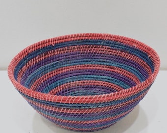 African Lesotho Blue Purple Natural Woven Basket South Africa