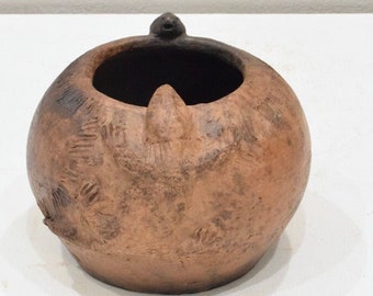 African  Brown Lizard Clay Storage Pot Kenya