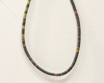 African Vinyl Record Bead Strand Necklace Mali