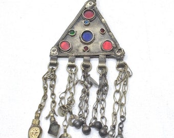 Middle Eastern Silver Kuchi Colored Glass Pendant