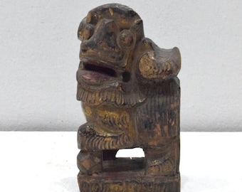 Chinese Carved Wood Mythical Foo Dog
