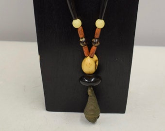 African Nigerian Bronze Bell Betel Buri Nut Beaded Necklace