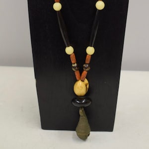 African Nigerian Bronze Bell Betel Buri Nut Beaded Necklace